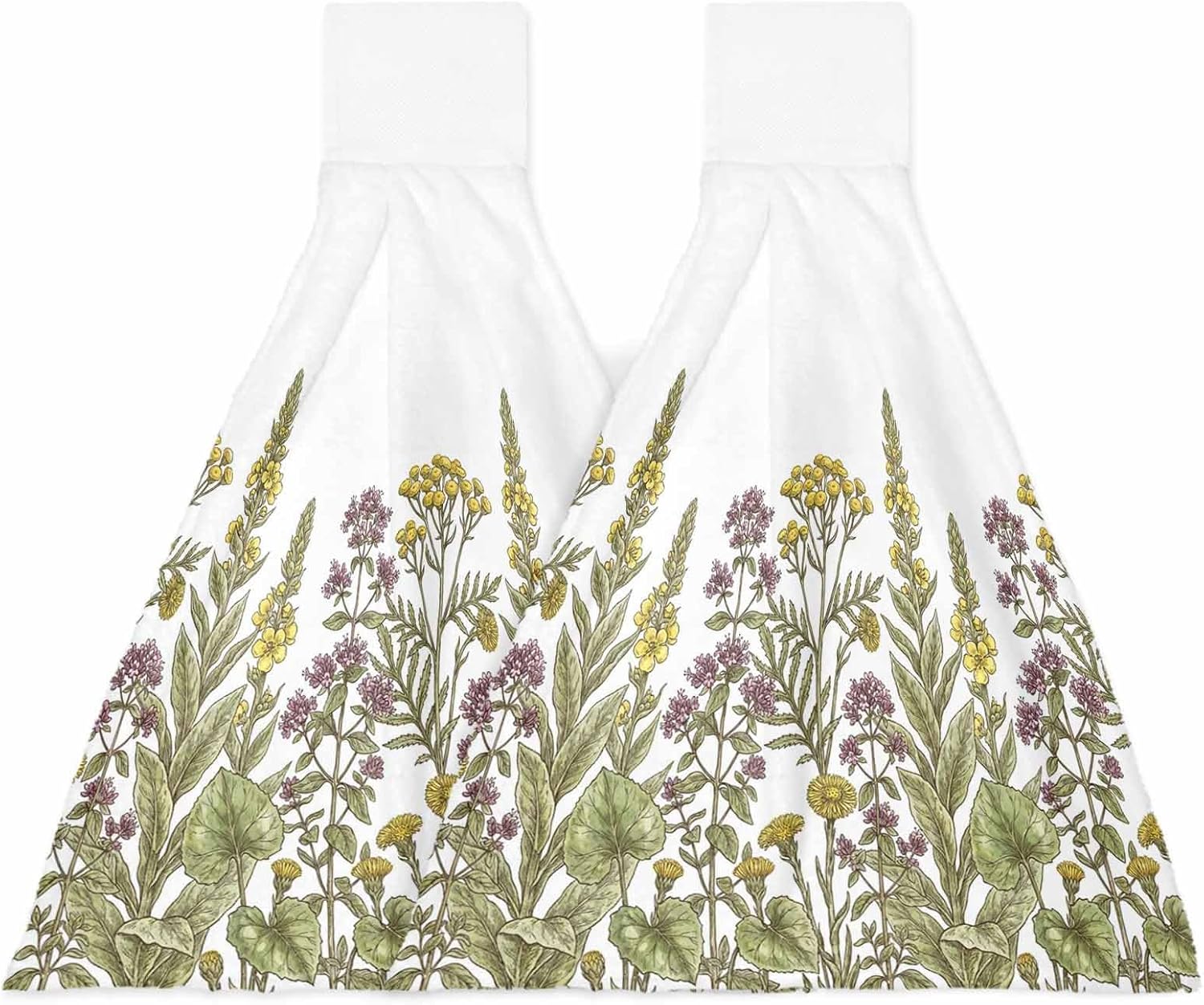Watercolor Flowers Kitchen Hand Towels with Hanging Loops Set of 2 Vintage Country Floral Leaves Spring Soft Thick Oven Fingertip Dry Microfiber Tie Dish Towel Absorbent Cleaning Washcloth