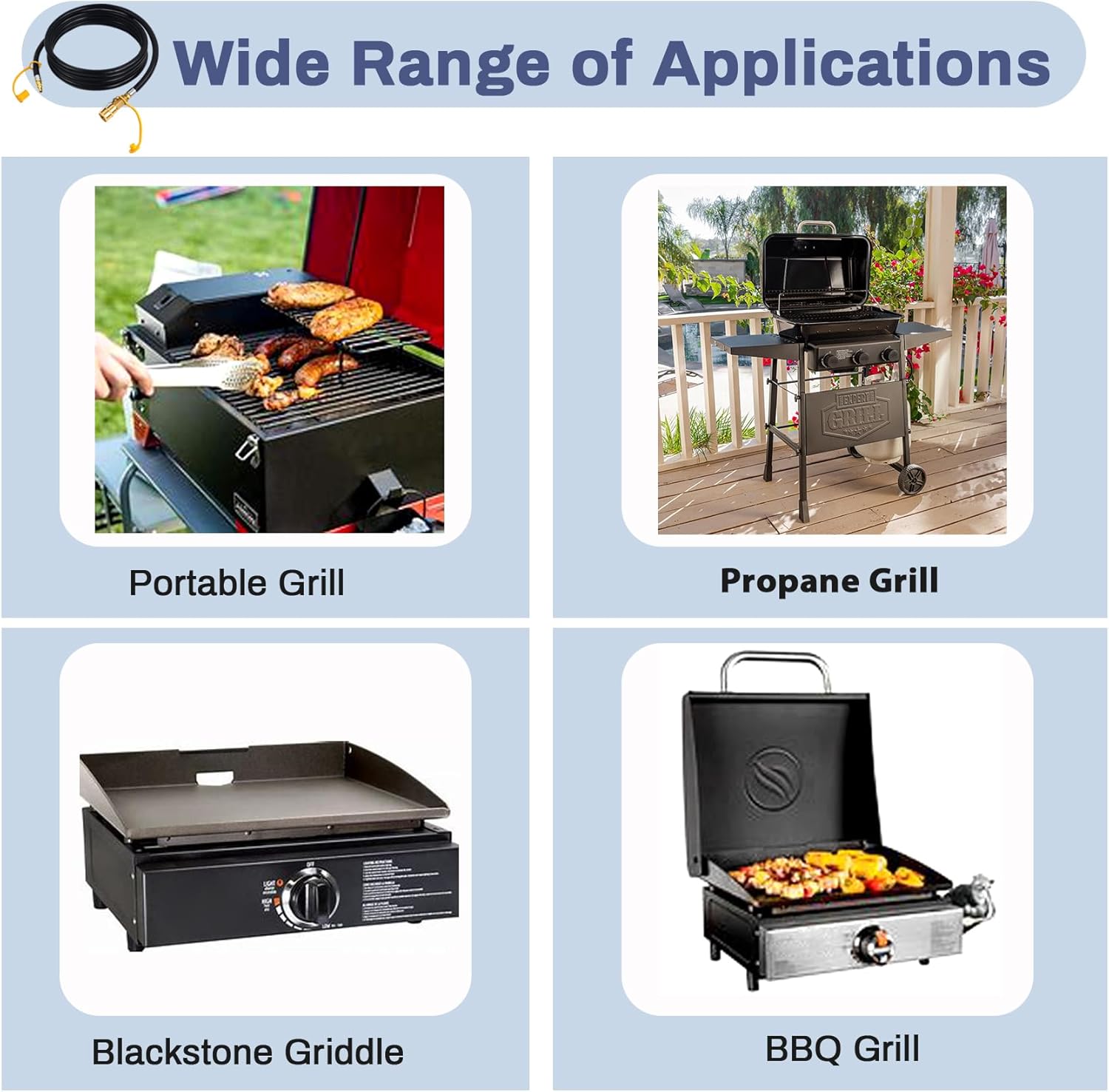 Iococee Upgraded 12FT RV Quick Connect Propane Hose for RV to Grill, Low Pressure Quick Connect Propane Hose with Elbow Adapter for 17" and 22" Blackstone Griddles/Grills
