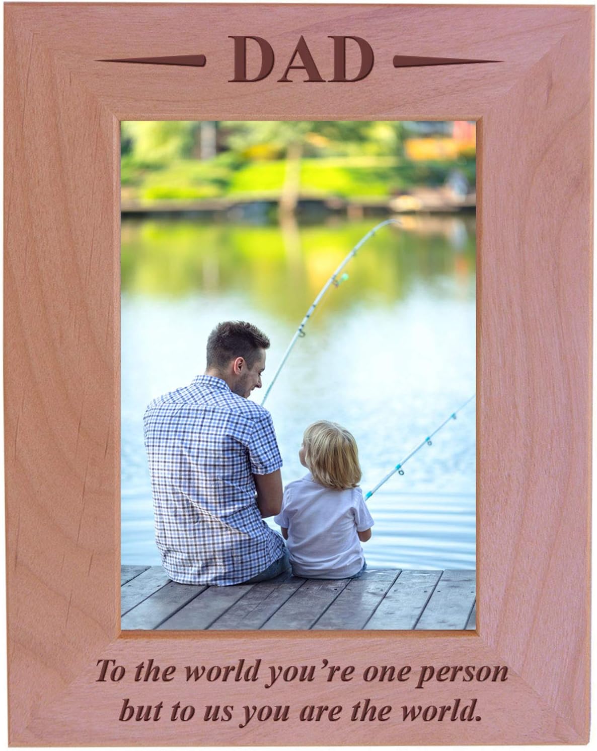 CustomGiftsNow Dad - to The World You're one Person but to us You are The World - Engraved Wood Picture Frame (5x7 Horizontal)
