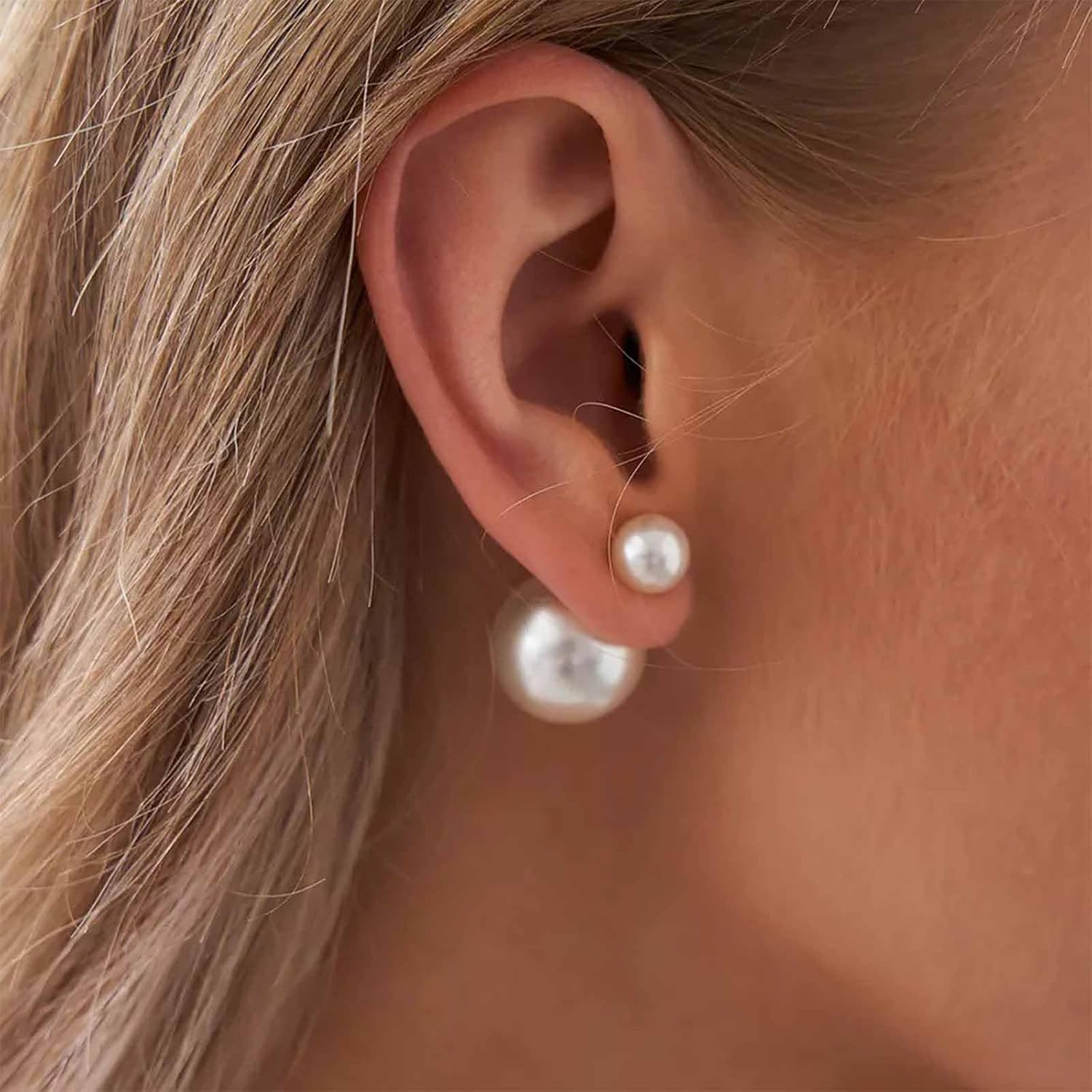 Boho Pearl Ear Jacket Earrings Silver Pearls Stud Earring Bridal Pearl Earrings Pearls Ball Earring Jewelry for Women - Image 5