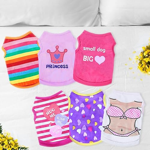 Miniatura 3 de DegGod 6 camisas de perro para perros pequeños y medianos, chaleco transpirable estampado para mascotas, ropa de verano para perro, camiseta suave