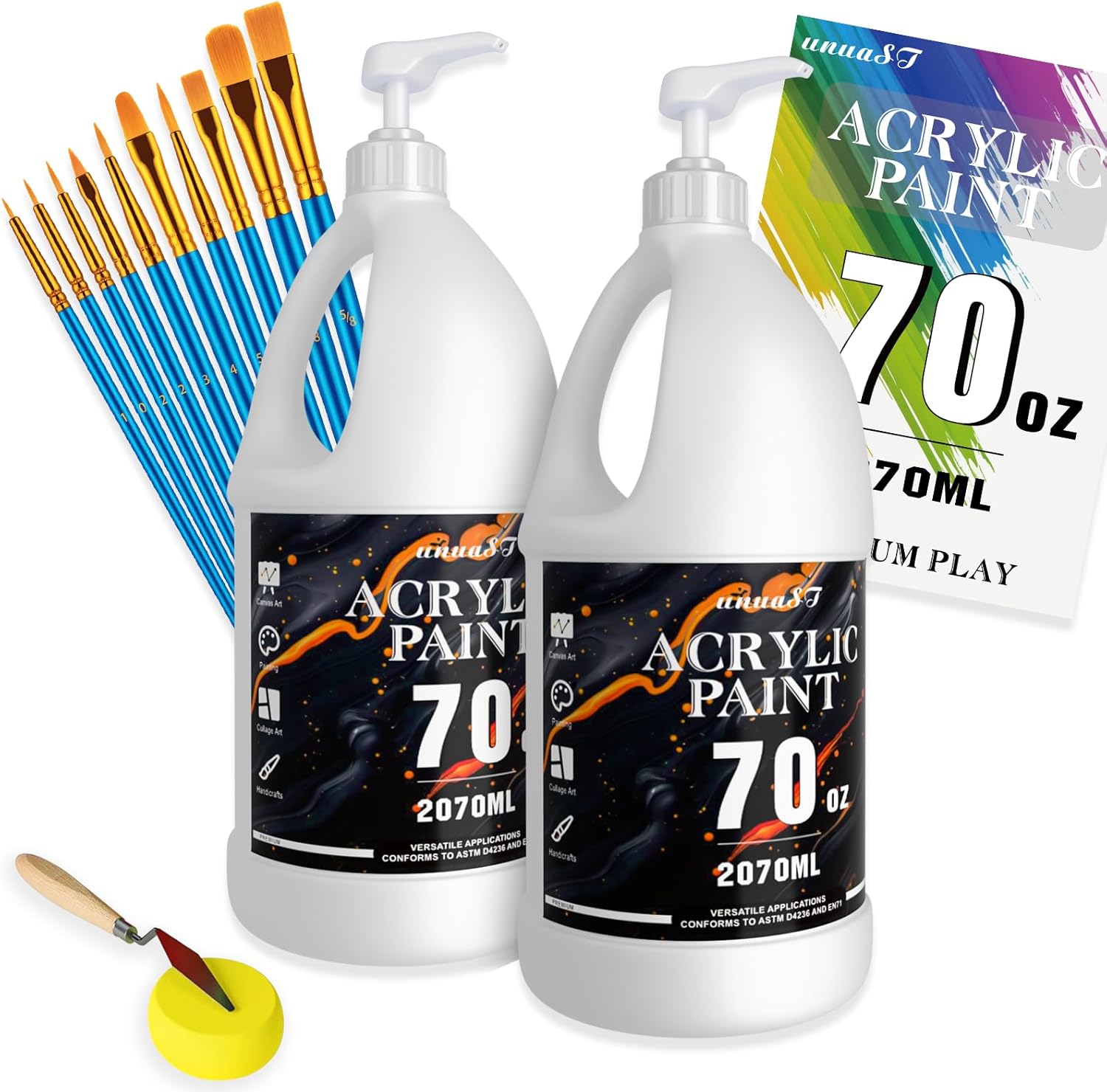 White Acrylic Paint 140oz, Acrylic Paint White for Multi Surface, Rich Art Painting Supplies for Artists & Beginners with Pump, Brush (1.1 Gallon)