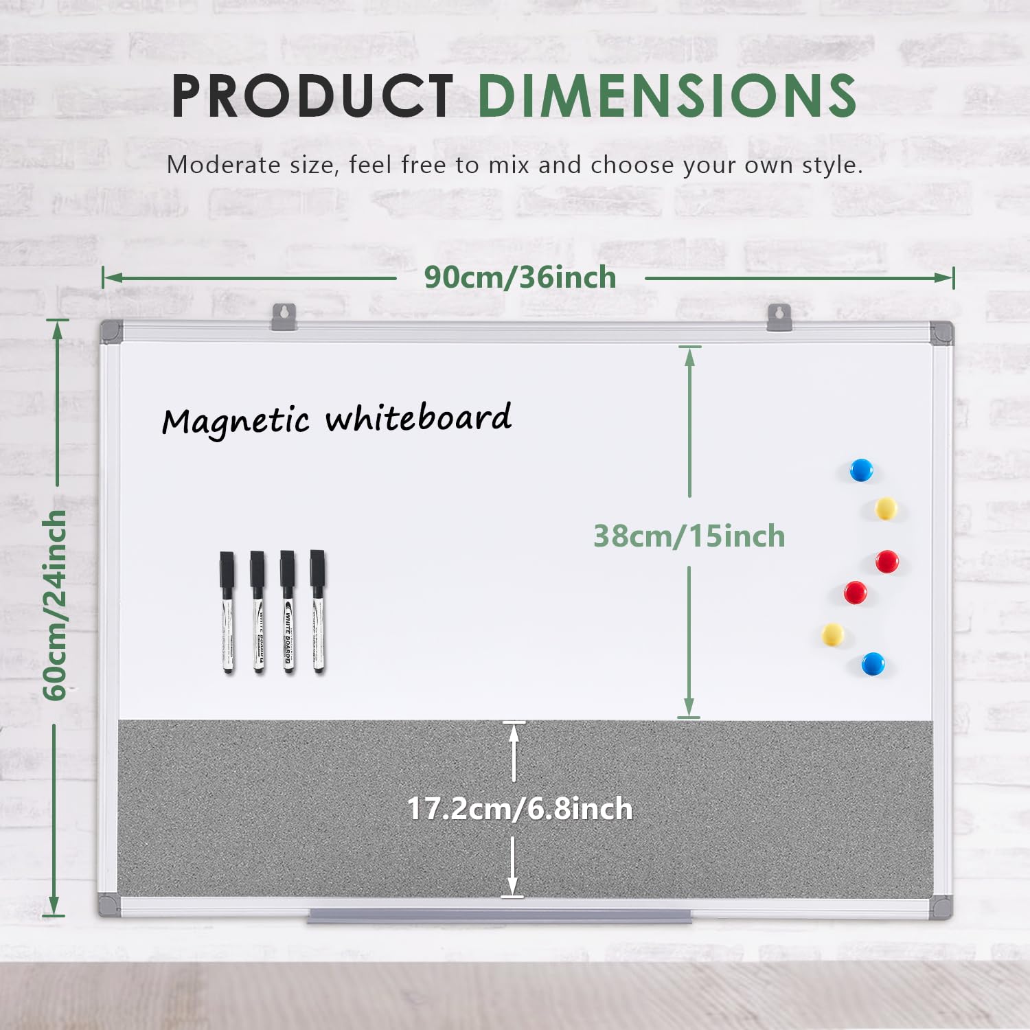 Combo Dry Erase Fabric Bulletin Board Wall Mount Notoice Pins Board Vision Board for Home School