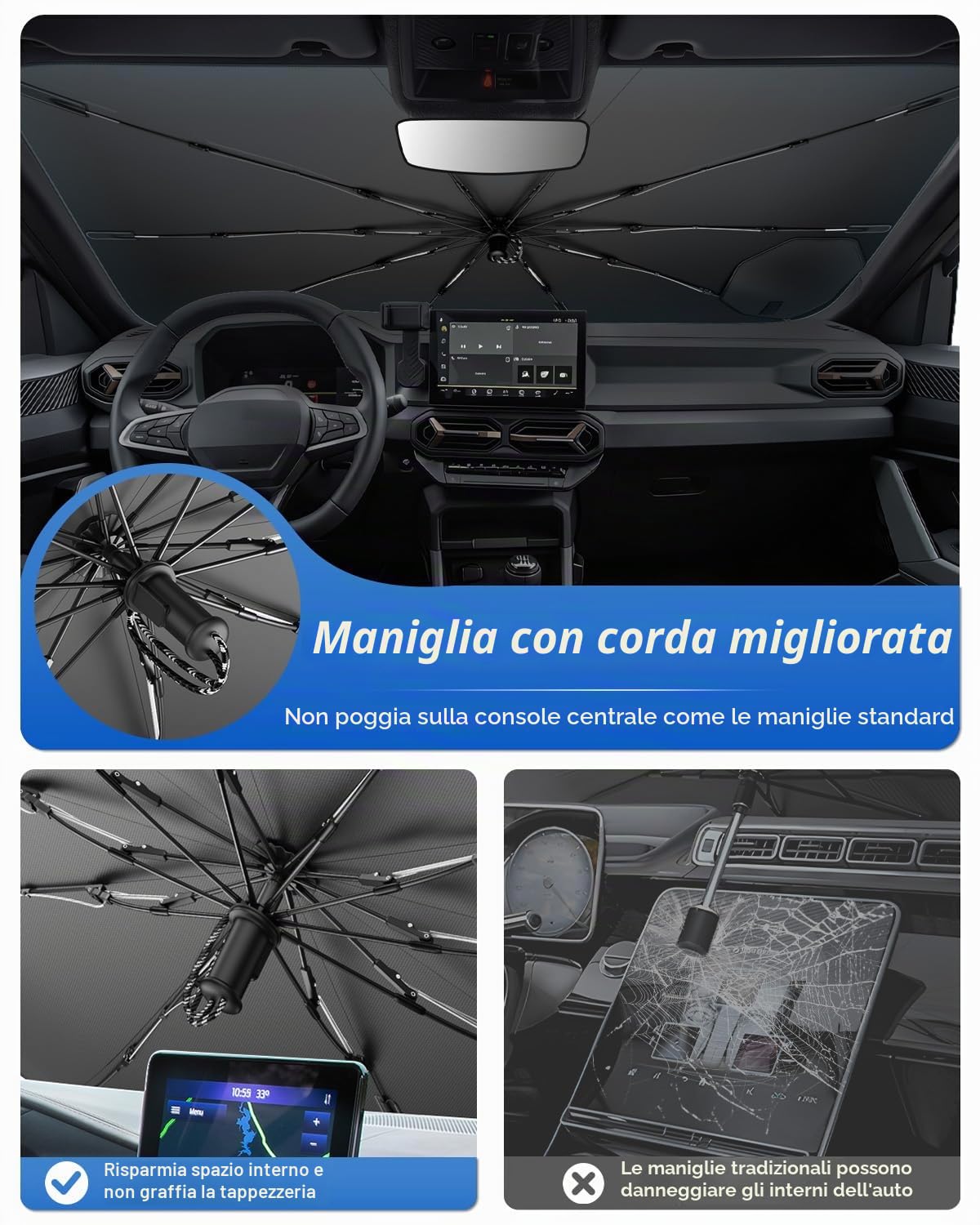 SHAOHAO Compatibile con Cupra Terramar 2024 2025 2026 Parasole per auto Parasole per parabrezza Facile da riporre Maniglia con cordino Protezione UV Accessori Cupra Terramar parasole