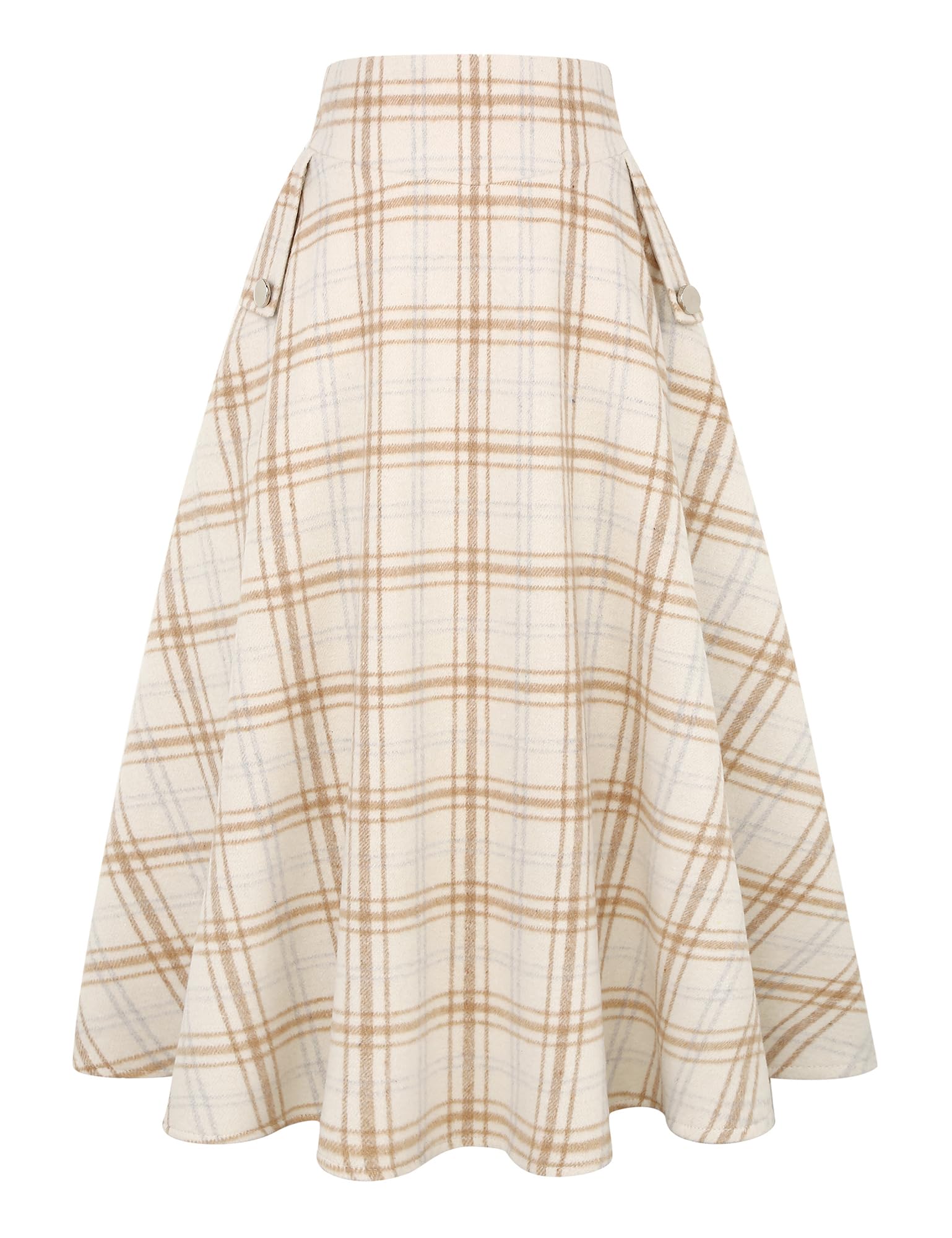 IDEALSANXUN Women’s Fall Winter High Waisted Wool Plaid A-line Long Skirt
