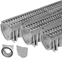 Source 1 Drainage Trench & Driveway Channel Drain Kit with Galvanized Steel Grates - 3 Pack, 10 ft Run
