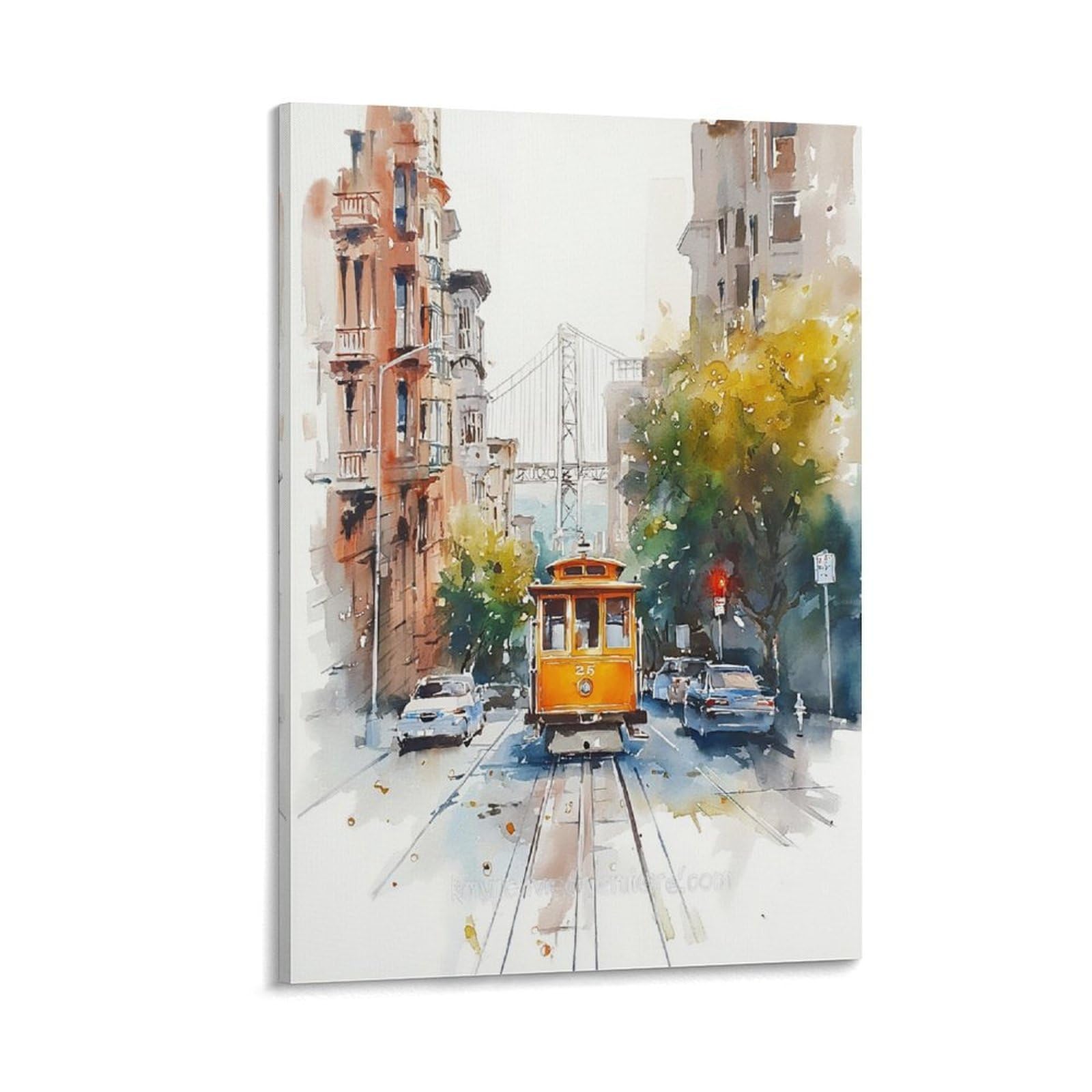 XWYMXZ Golden Gate Bridge Watercolor Painting San Francisco Posters Tree 20x30inch(50x75cm) Vintage Watercolor Canvas Art