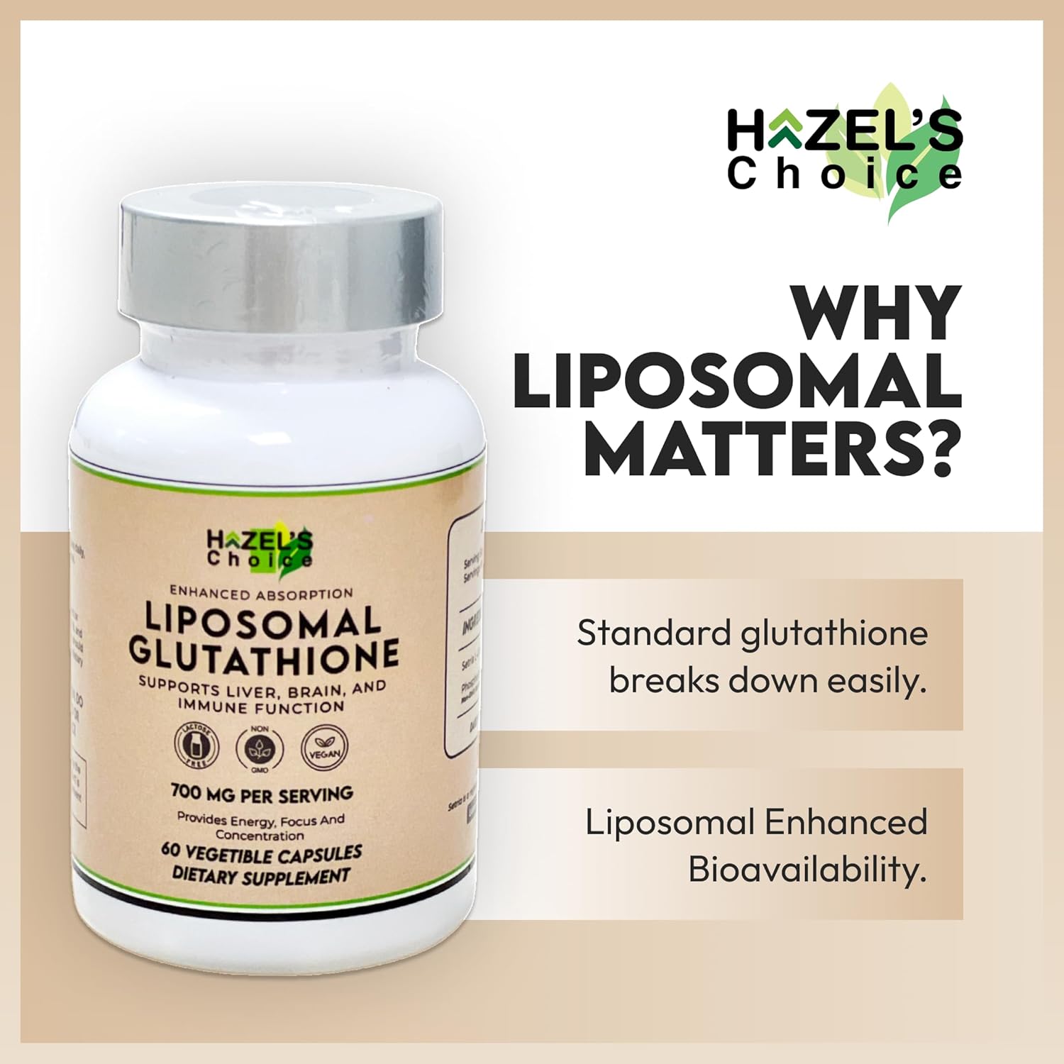 HAZEL'S Choice Liposomal Glutathione 700mg | 60 Vegetable Capsules | Vegan, Non-GMO, Lactose-Free | Plant-Based Format - Image 5