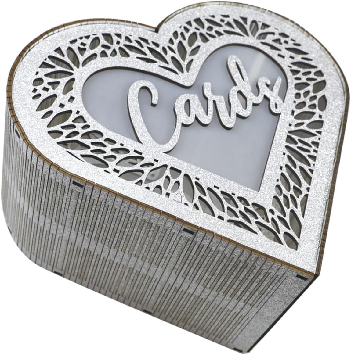 Healifty Wood Hollow Greeting Card Box Wooden Heart-shaped Glitter Memory Card Container for Wedding Birthday Valentine’s Day Decoration and Blessing Collection