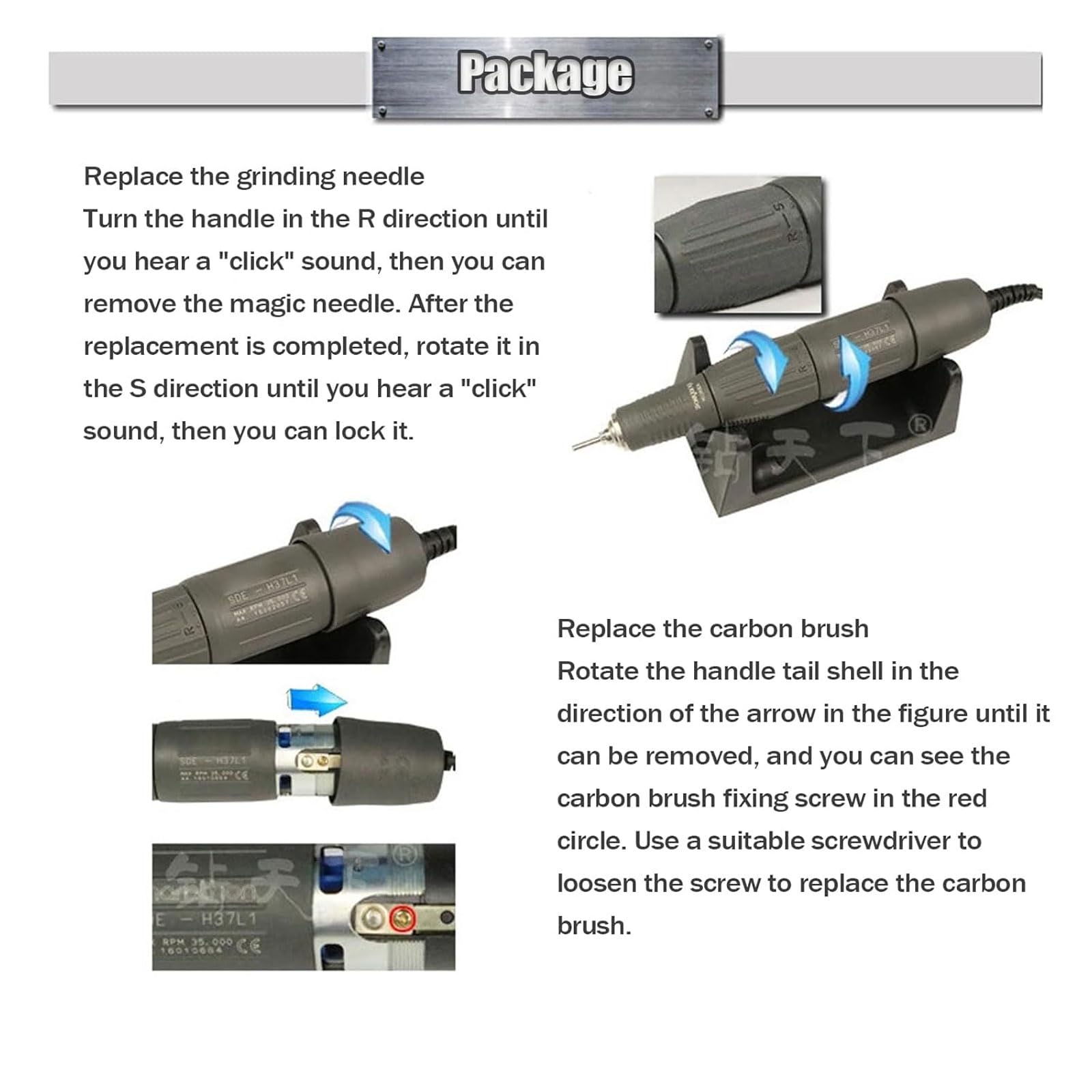 N3 Marathon Micromotor Lucidatrice con 35K RPM Micro Motor Handle Gioielli, Ceramica, Silicone, Vetreria, Scultura in Legno (H37l1, H)