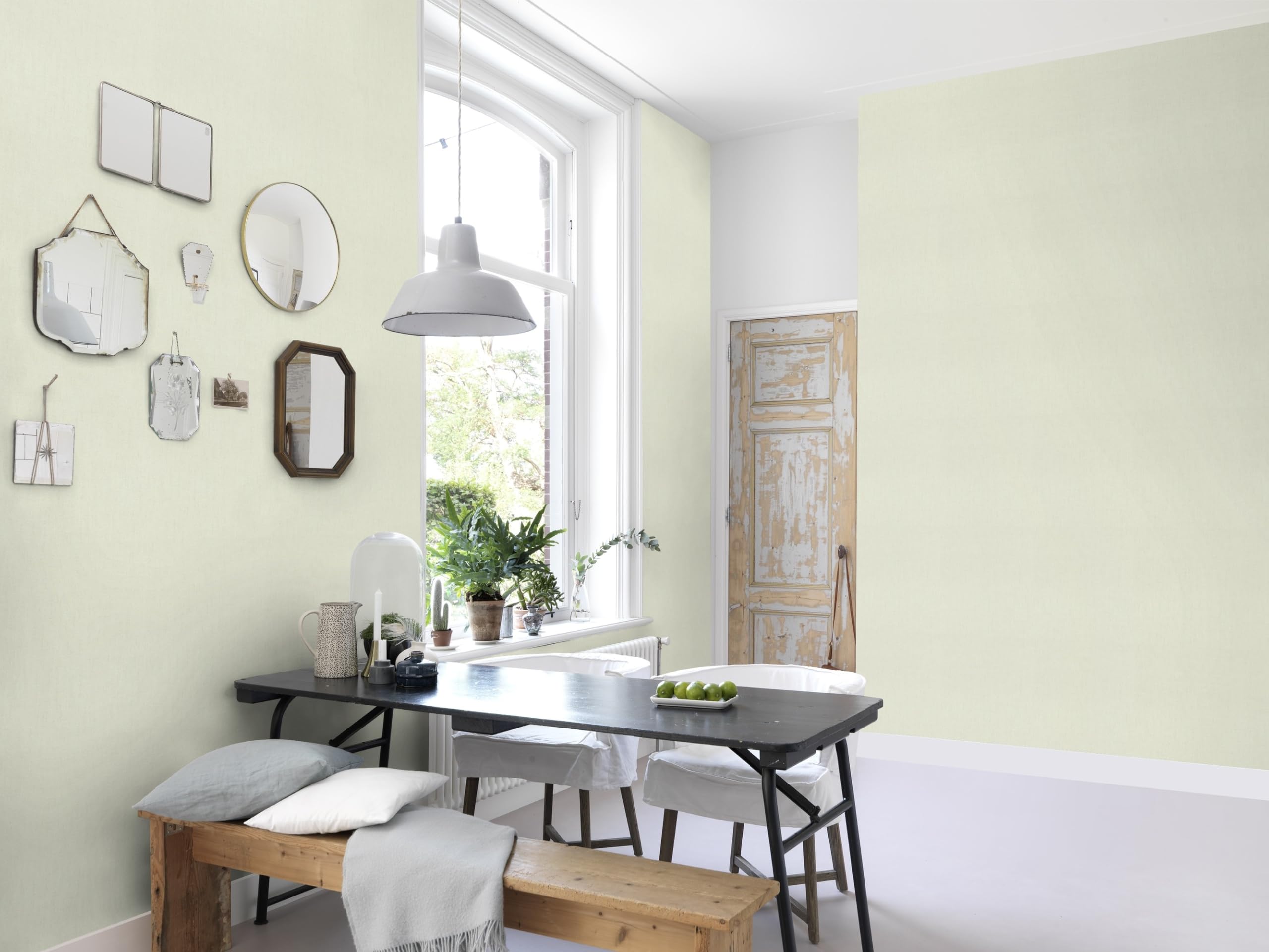 Papier peint vert intissé Rasch pour masquer les imperfections murales, vinyle lavable