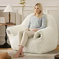 Peace nest Bean Bag Chair with Memory Foam Filled Ultra Soft Corduroy Cover for Adults Comfy Fur Bean Bag Chairs with Armrests for Bedroom Living Room Office Dorm Reading Beige
