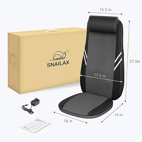 Vista 7 de Snailax Masajeador de espalda con calor, cojín de asiento de masaje Shiatsu, 8 nodos flexibles de masaje para silla de masaje de espalda completa