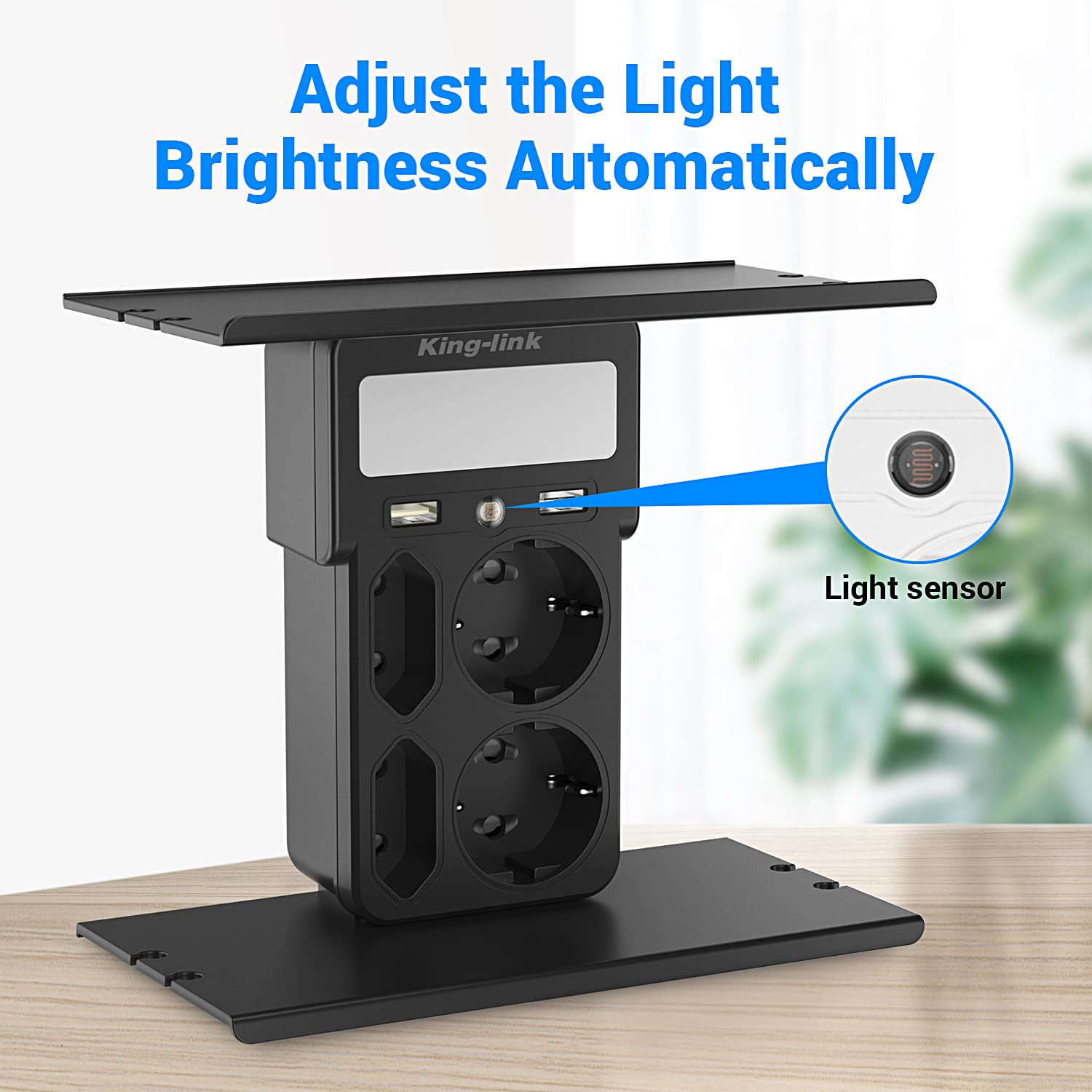 Ciabatta Multipresa Elettrica Prese a Muro con 2 Porte USB e 4 Prese, con Luce Notturna, Due Supporti per Posizionare Oggetti, Utilizzato in Bagno, Cucina, Nero