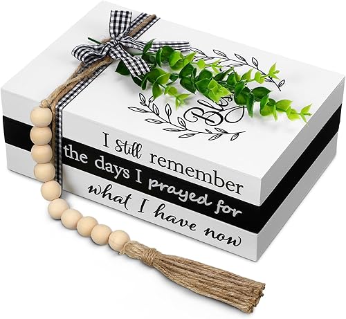 Miniatura 11 de Capoda 3 piezas de libros decorativos para decoración del hogar, libros falsos apilados estilo granja, decoración rústica de mesa de madera con