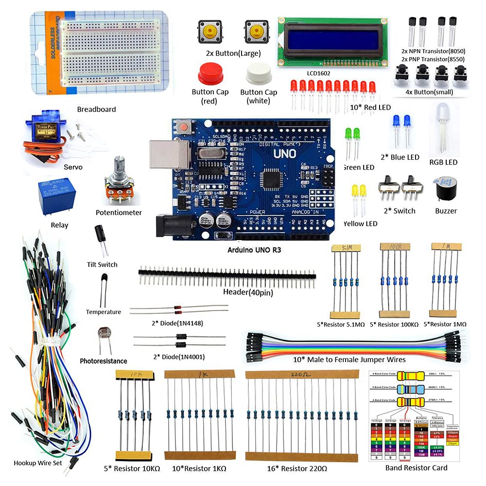 REES52 Electronics Project Lcd1602 Beginners Starter Kit For Compatible With Arduino Smd Uno R3, Mega2560, Nano, Servo, Relay, Robotics Kit