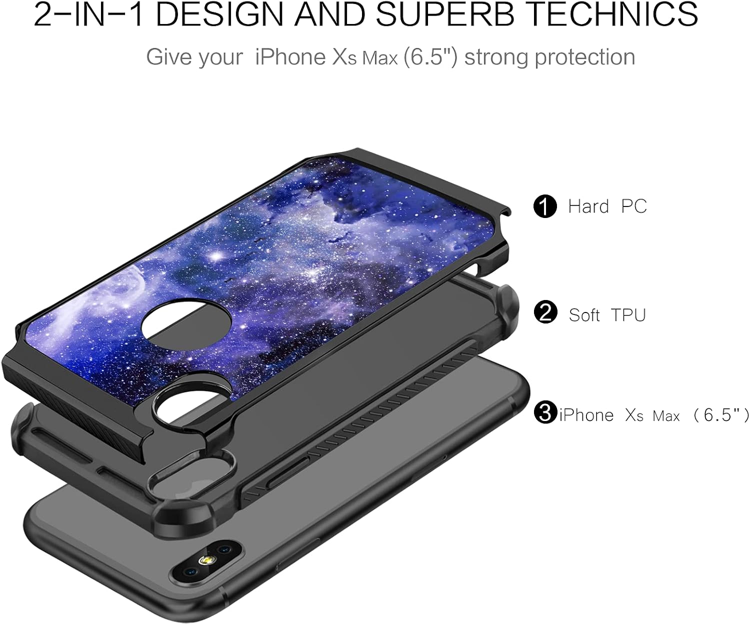 BENTOBEN iPhone Xs Max Case, Shockproof Glow in The Dark Slim 2 in 1 Hybrid Hard PC Soft Bumper Nebula Space Design Anti-Scratch Protective Phone Cases Cover for iPhone Xs Max 6.5" 2017, Blue Galaxy