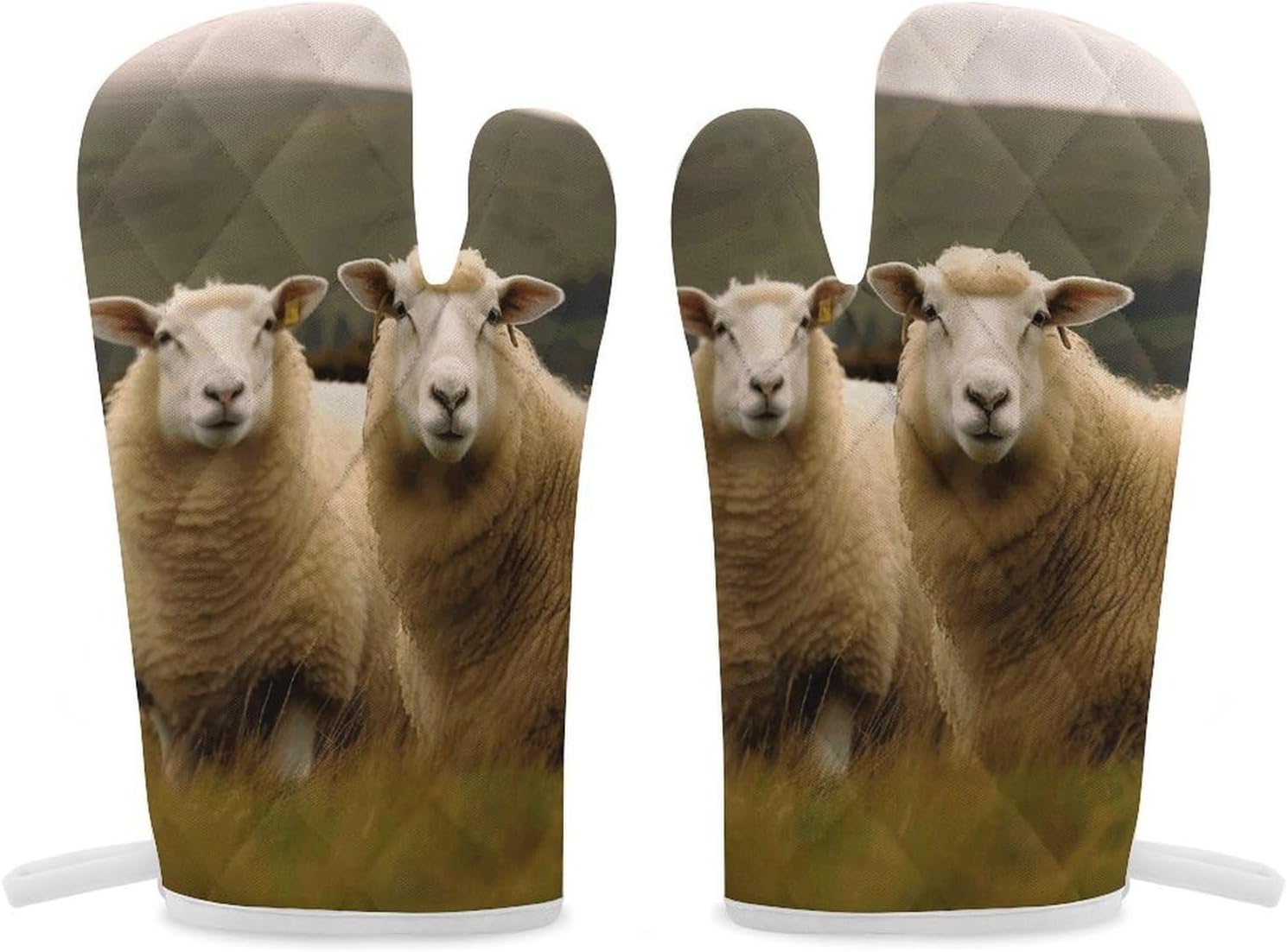 2 Pcs Oven Mitts Heat Resistant Kitchen Gloves Soft Safety Two White Sheep Oven Glove for Microwave, Barbecue