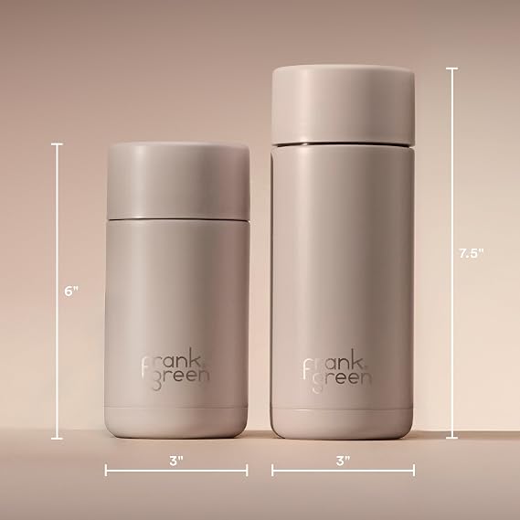 frank green - Ceramic Reusable Cup - Travel Coffee Mug, Stainless Steel Coffee Cup, Insulated Tumbler - Push Button Lid - 12oz - Blushed