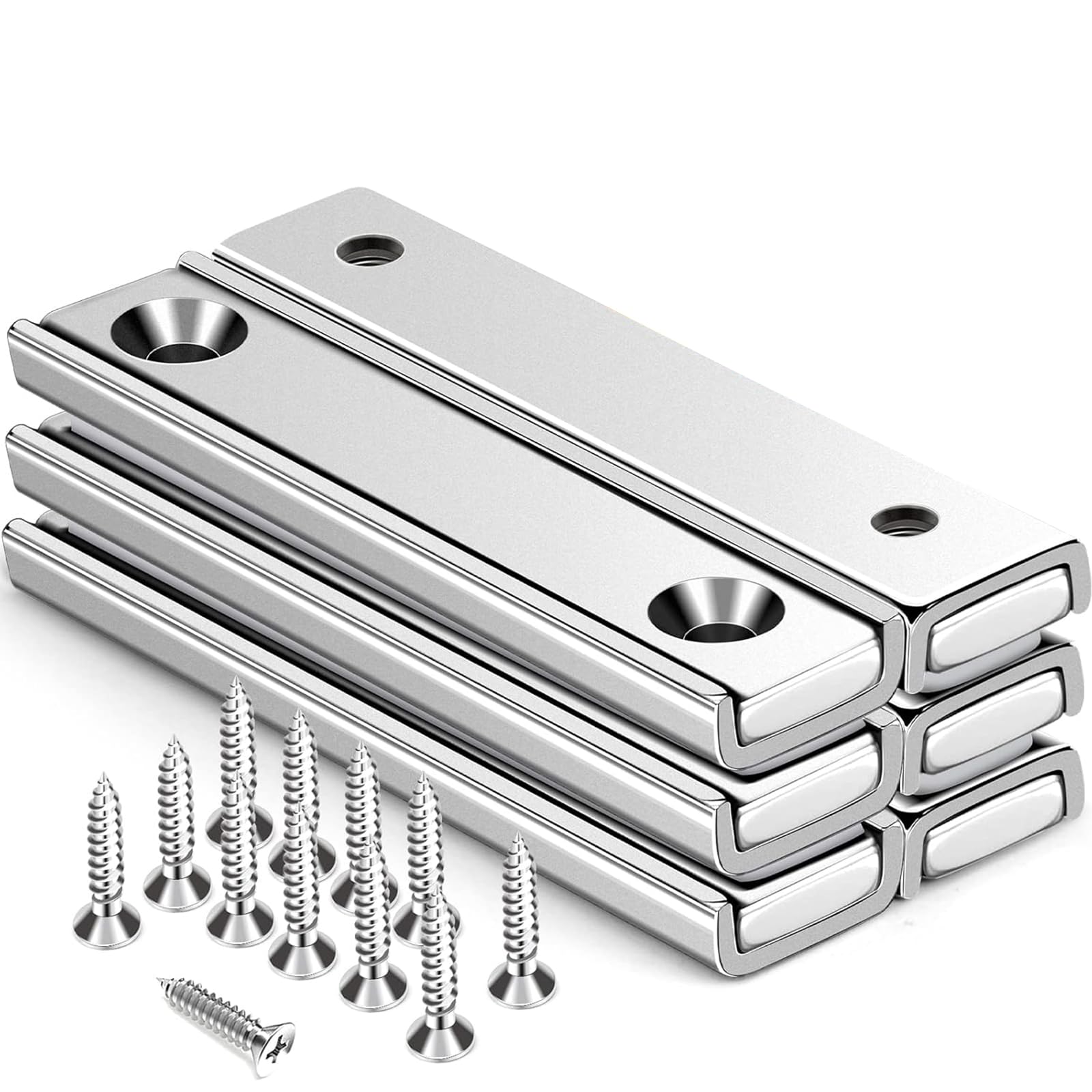 TRYMAG Neodymium Rectangular Magnets 70Lbs, 60 x 13.5 x 5mm Strong Bar Magnets with Countersunk Hole and Steel Capsule, Heavy Duty Industrial Rare Earth Magnets with Screw for Wall Mounting, Pack of 6-image-34
