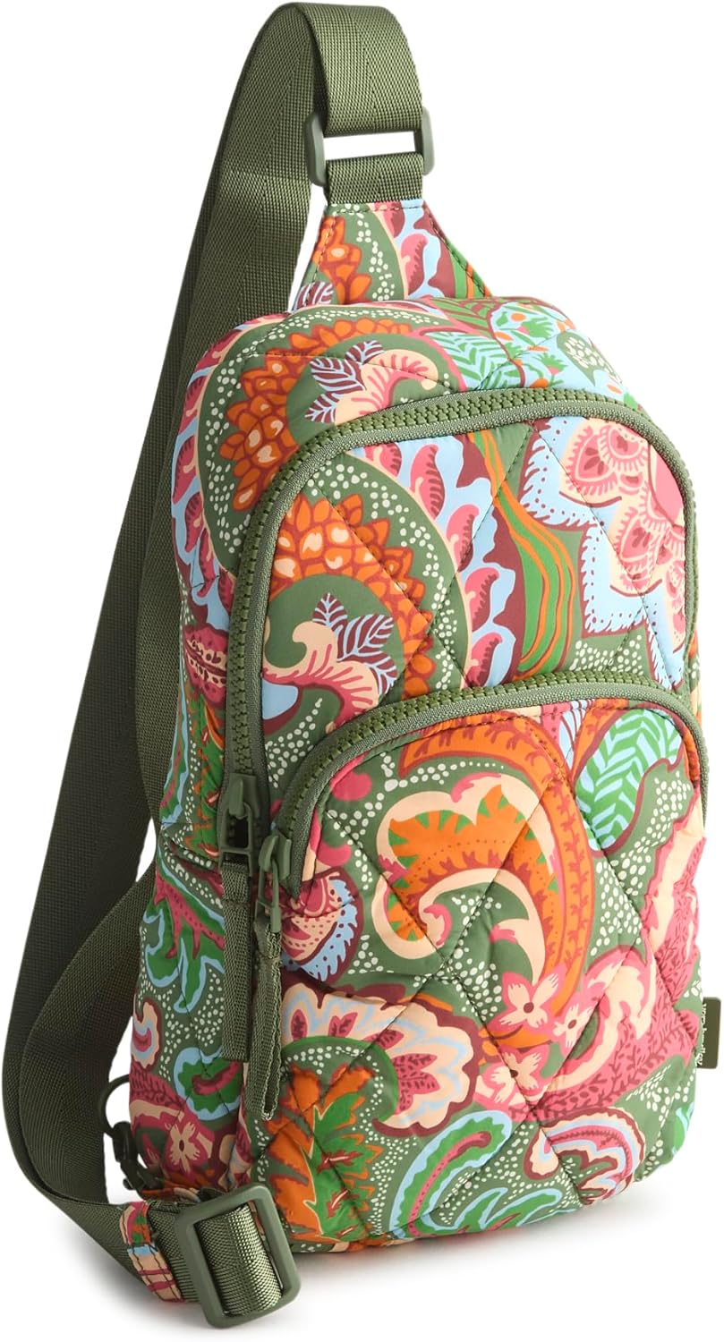 Vera Bradley Women's Featherweight Lorman Sling Backpack, Leaf Me Not Paisley, One Size
