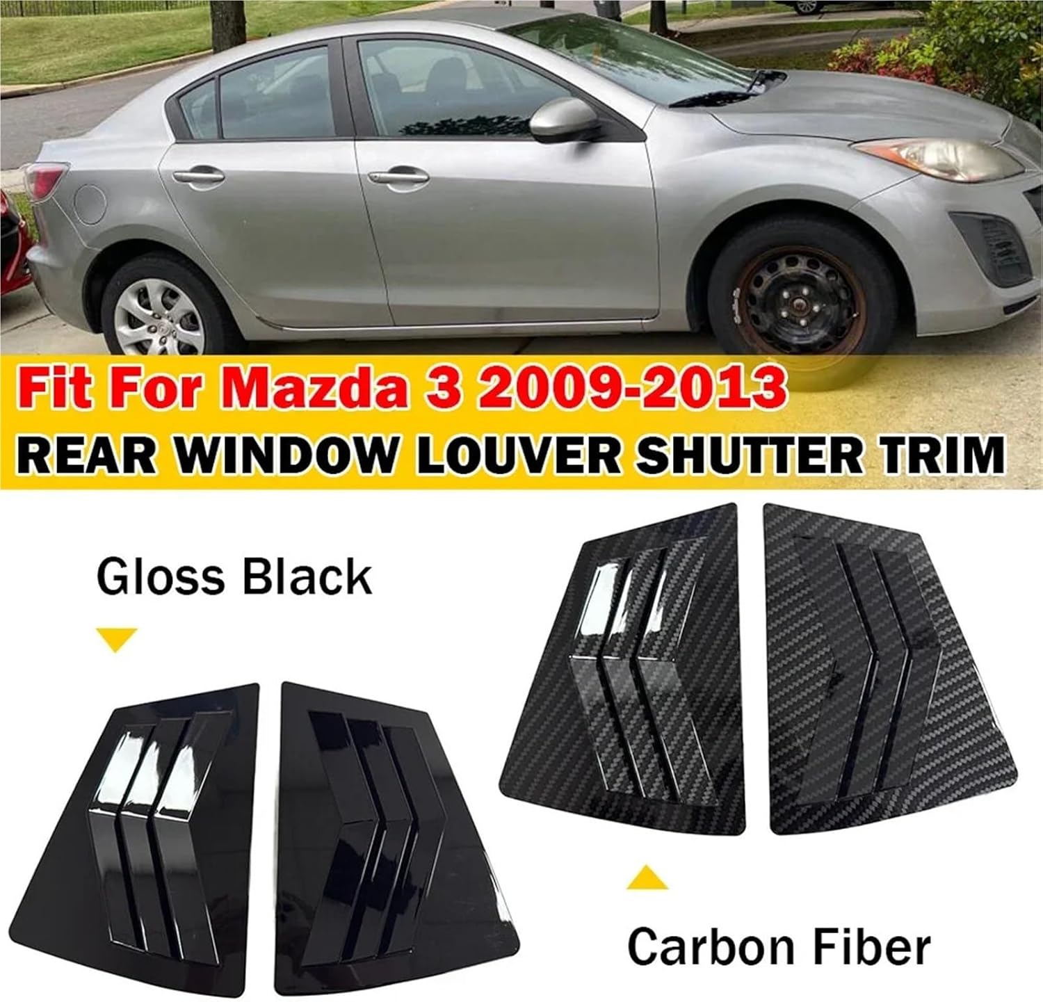 Compatible for Mazda 3 2009-2013 Car Rear Louver Window Side Shutter Cover Trim Sticker Vent Scoop ABS Carbon Fiber Black Auto Accessories(Carbon)