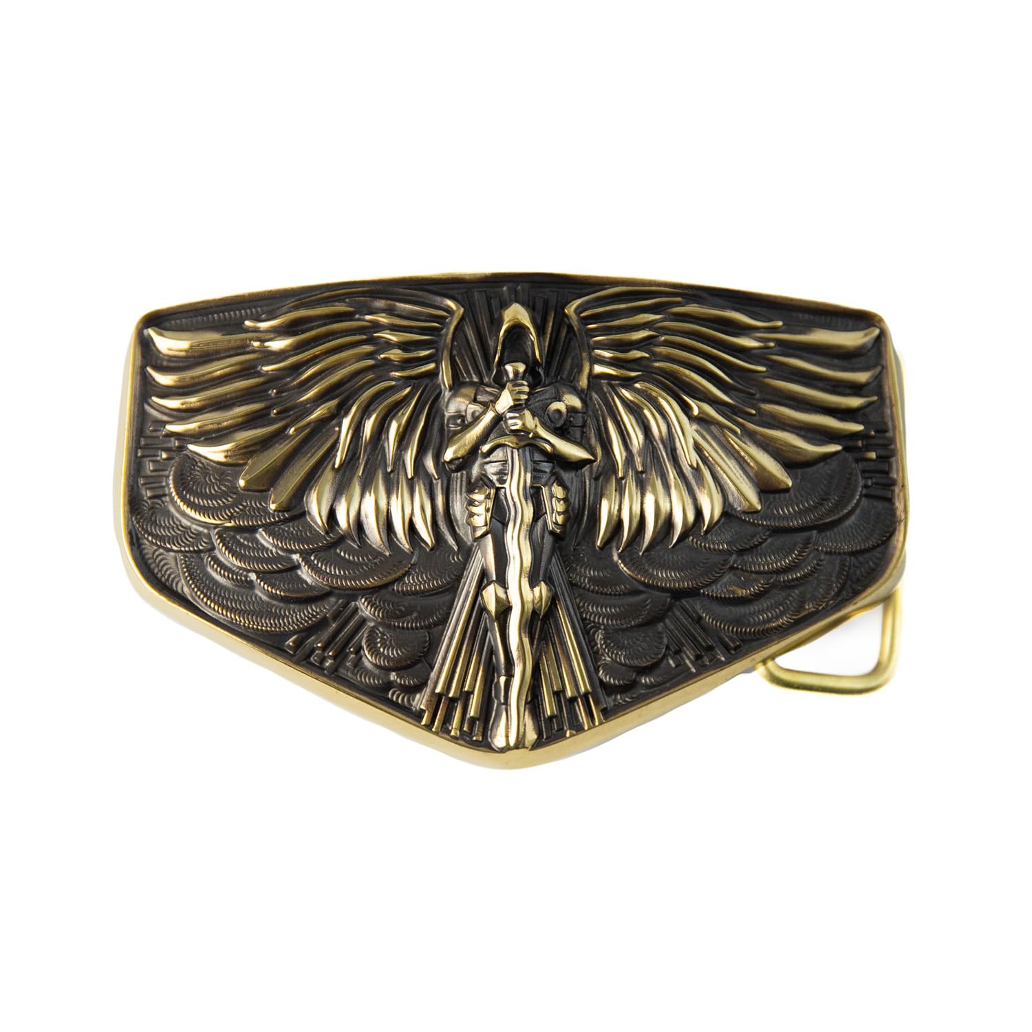 Archangel Michael solid brass belt buckle, Larger size cowboy buckle, Warrior and God's people protector San Miguel accessory