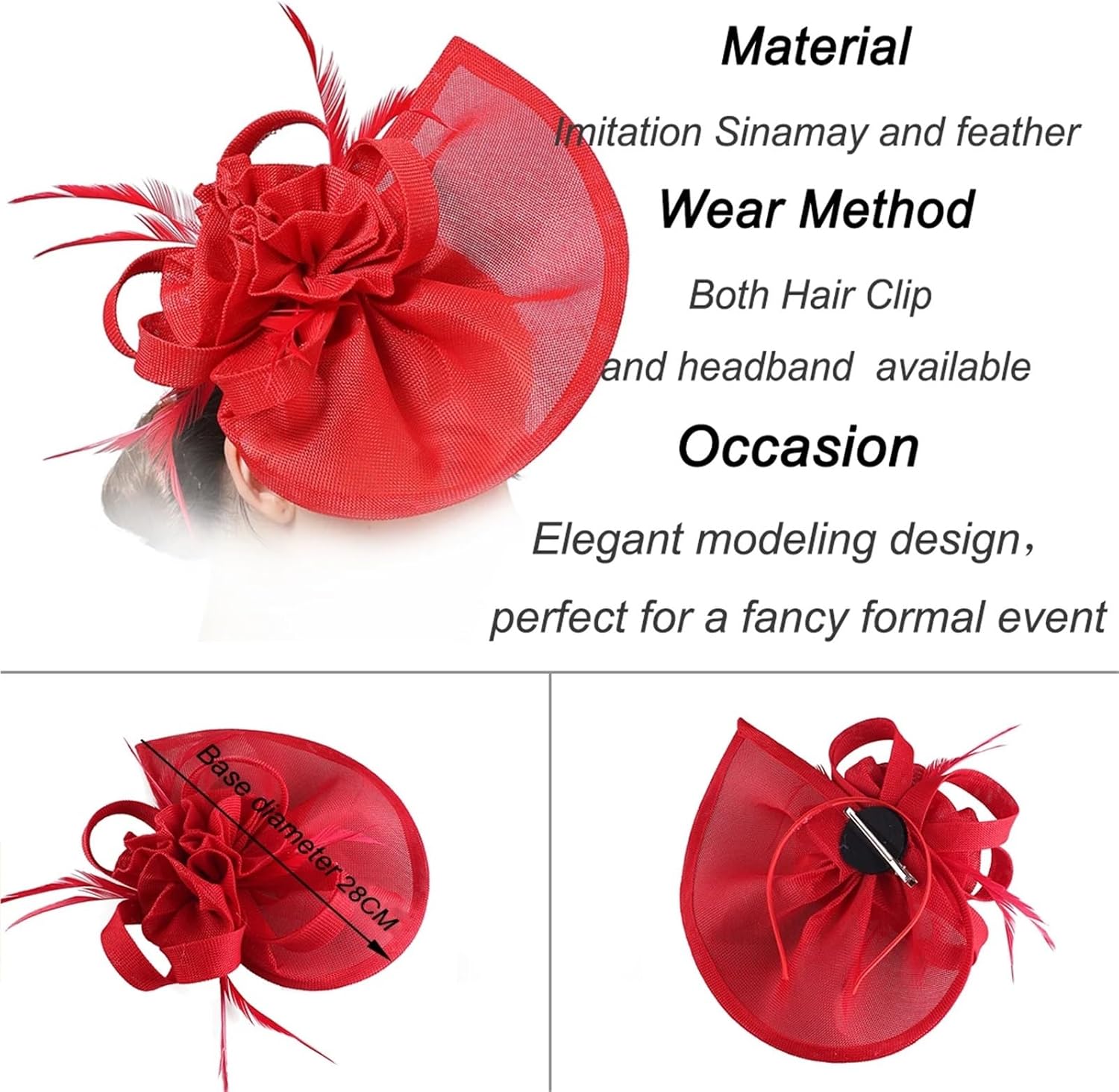 Party Teardrop Sinamay Headwear Feather Millinery Hat Fascinator Pillbox Hat Gril Headband for Girls and Women