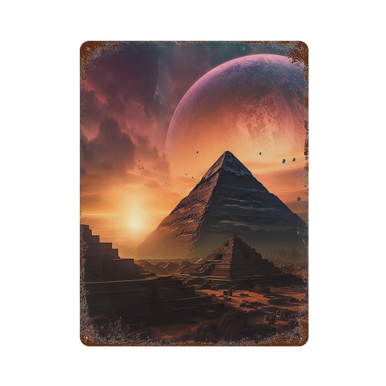 Rust Effect Egypt Space Desert Weathered Tin Sign 15.7"x11.8", Novelty Wall Decor for Office, Studio And Wall Decor
