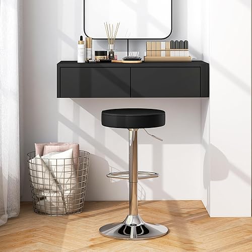 Miniatura 7 de WATERJOY Juego de 2 taburetes de bar redondos ajustables, taburete de bar giratorio de PU con reposapiés