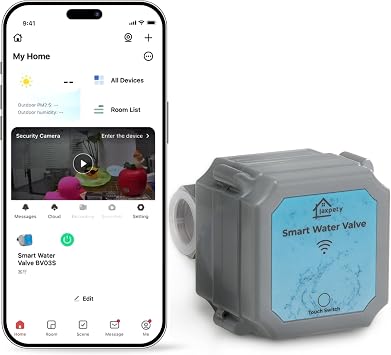 JAXPETY Smart Water Monitor and Automatic Shutoff,Water Leak Detector with Power-Off Protection & Countdown Function,Water Flow Adjustment & Real-Time Message Alerts,Water Leak Sensor for 3/4" Pipe