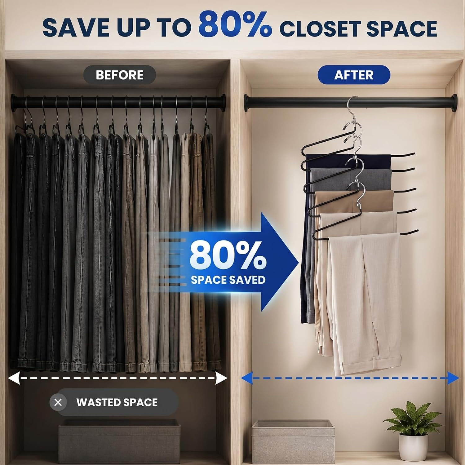 25 Pack Space Saving Pants Hangers Non Slip Open Ended Closet Hangers Metal Slacks Trouser Coat Shirt Jeans Rack Heavy Duty Organizer for Home Wardrobe Laundry Travel