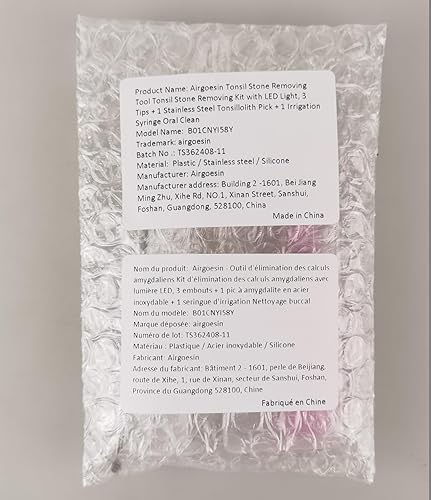 Miniatura 7 de Airgoesin Linterna profesional para eliminar piedras amígdalas, 5 puntas + 1 púa de amigdalolito de acero inoxidable + 1 jeringa de riego, enjuague