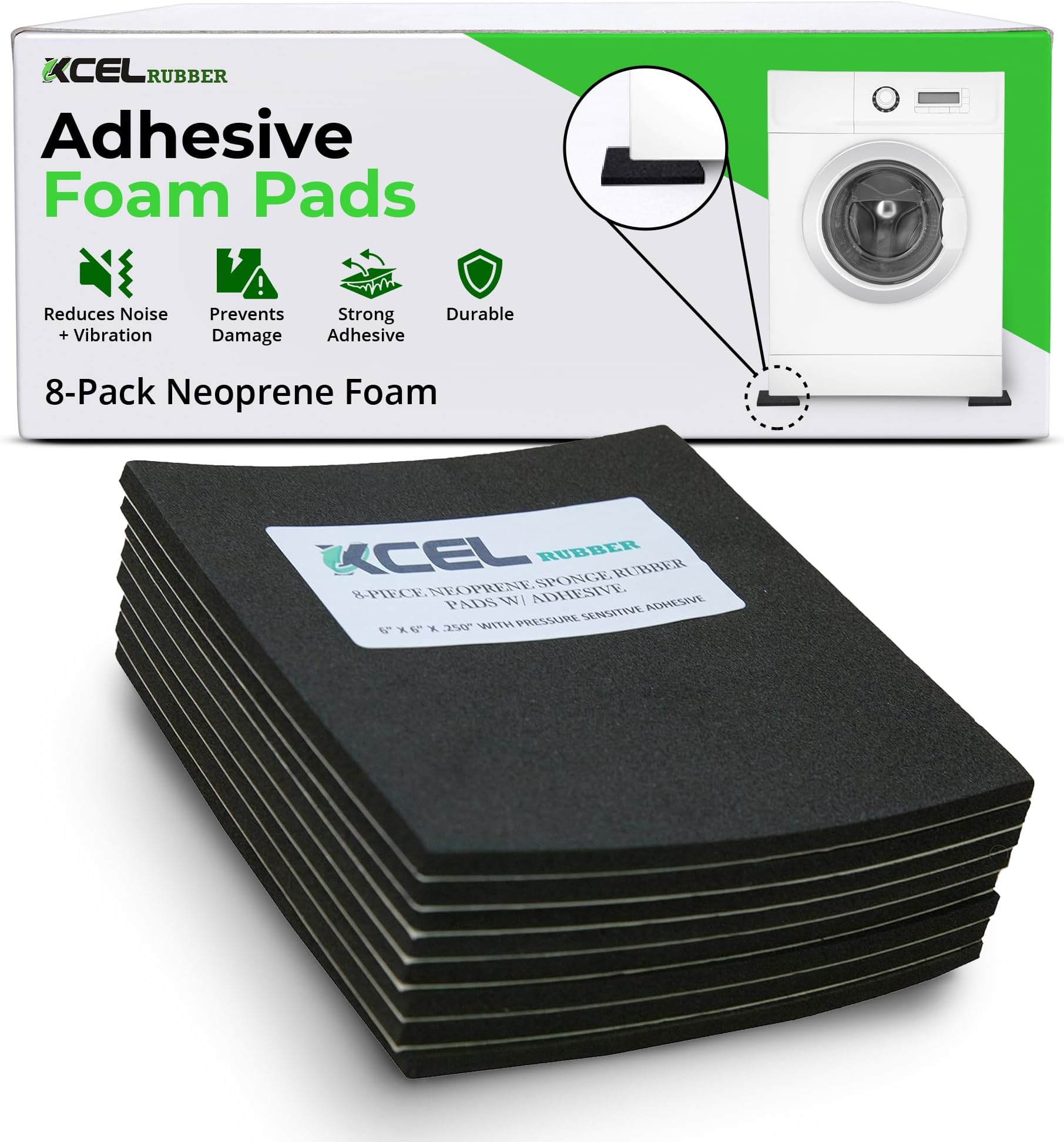 XCEL Closed Cell Sponge Rubber Pads, Various Sizes to Choose from 6 in x 6 in x 1/4 in (Adhesive 8 Pack) Black XCEL0517A 8