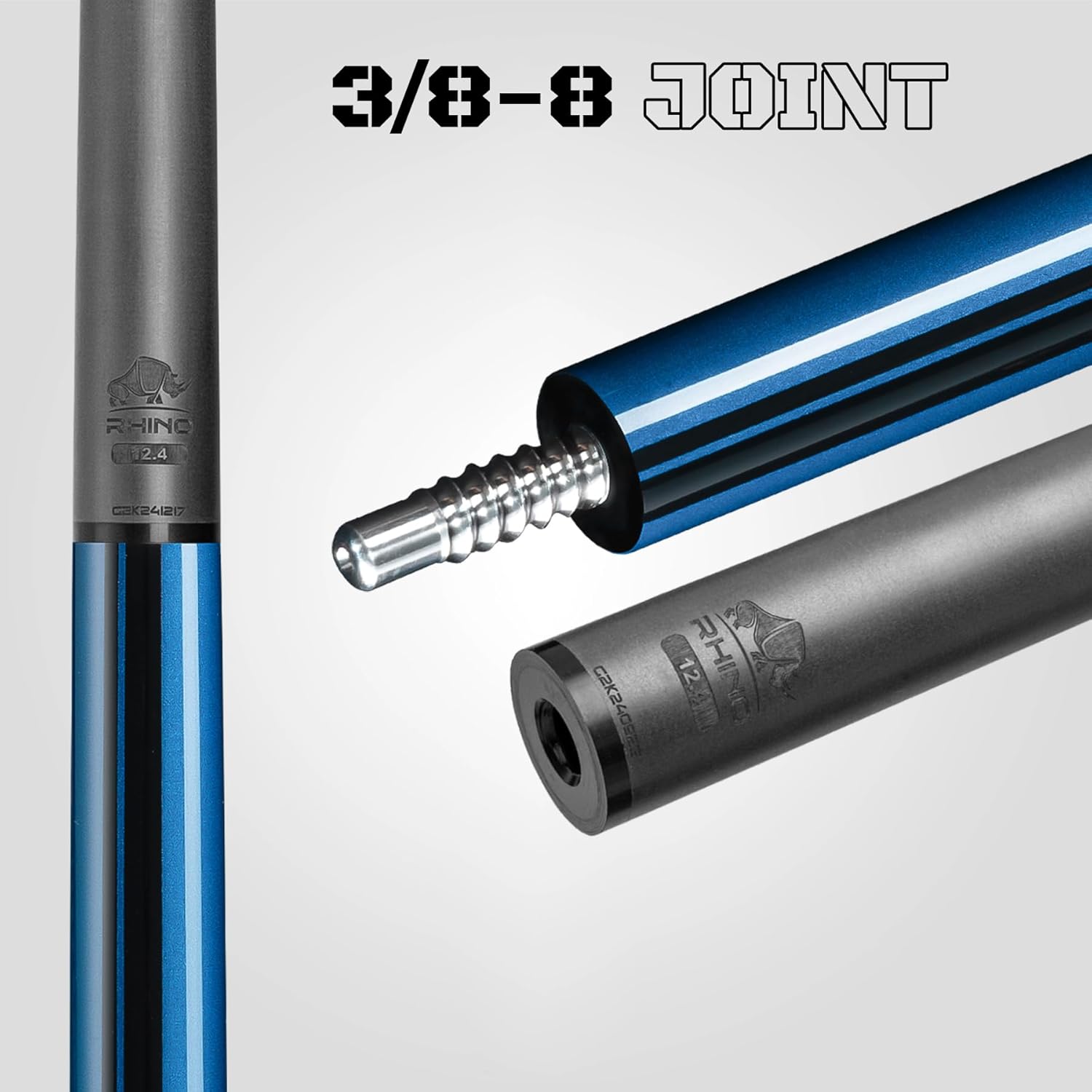 RHINO Nebula 2 Pool Cue - Premium Carbon Fiber Shaft & Composite Butt. Time Crystal Tip, Pro Taper Design. 3/8-8 Joint, Sport Wrap. Low Deflection Pool Cue