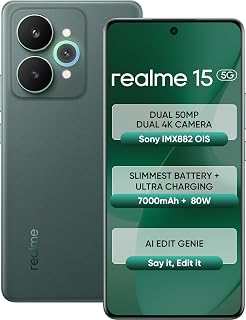 realme 15 5G (Velvet Green, 8GB RAM, 256GB Storage) | 6.8" FHD+ LCD 120Hz | 50MP Triple AI Camera | 50MP Selfie | Dimensit... Price In India
