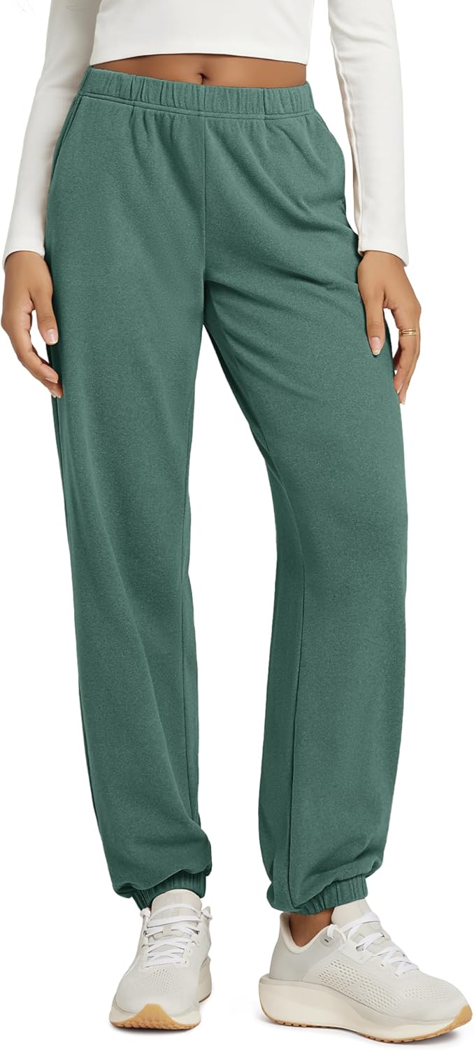 ODODOS Women's Brushed Fleece Jogger Sweatpants – Cozy Warm Adjustable High-Rise Relaxed Lounge Pants with Pockets