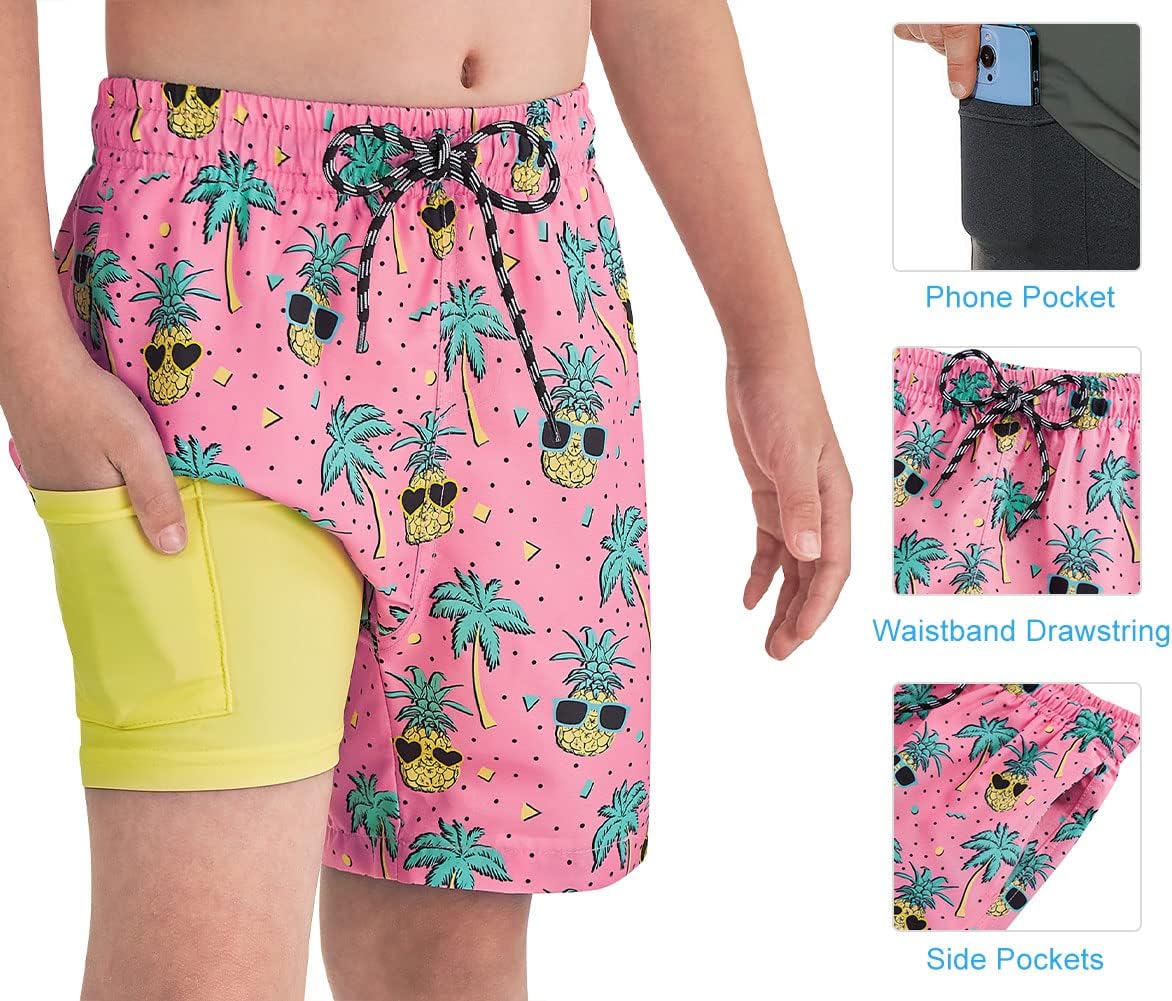 Cozople Boys Swim Trunks Compression Liner Swim Shorts Quick Dry Bathing Suit with Boxer Brief Swimwear 2-20T