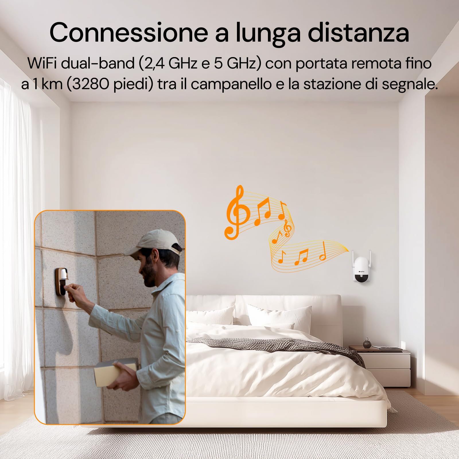 anyfree Videocitofono Wifi Campanello Senza Fili da Esterno,Videocitofono Wifi da Esterno,Rilevamento Intelligente delle Persone,Audio Bidirezionale,Supporta il Wifi a 2,4/5GHz (Oro)
