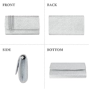 Pochette OSDUE Donna Con Catena - Borsa Serale Lucida, Tracolla Rimovibile, Per Matrimoni E Feste, Argento - Foto 9