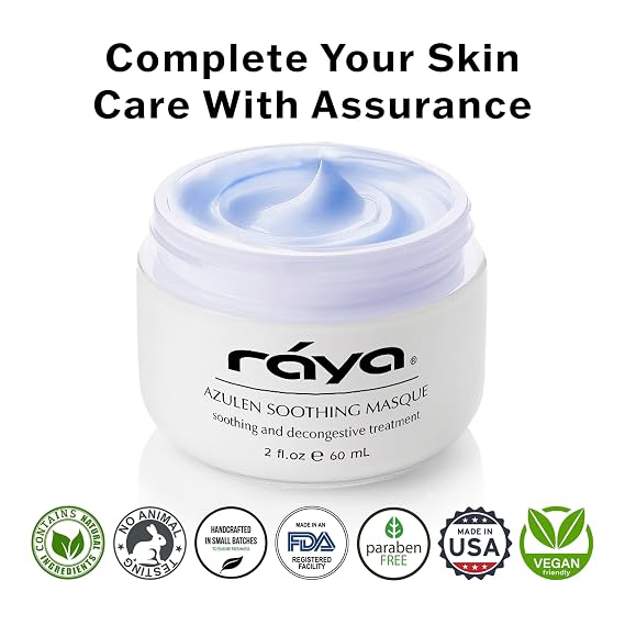 Raya Azulen Soothing Masque (602) | Calming Facial Treatment Mask for Sensitive Skin | Tones and Refines Complexion | Made with Azulene and Aloe Vera