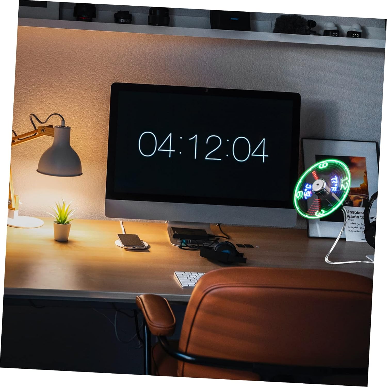 Uonlytech 3pcs Led Usb Clock Fan with Temperature Display Mini Portable Fan for Home Office and Travel Flexible Gooseneck for Boys and Girls and Adults