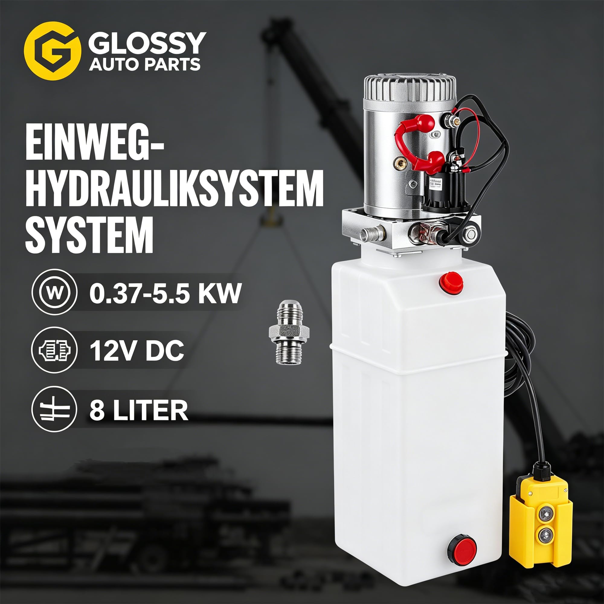 8-Liter Hydraulikpumpe 12 V Anhänger LKW Muldenkipper Kunststoff Kompatibel mit LKW-Heckklappen, Wohnmobil-Nivellierung, Scherenhebebühnen, Muldenkipper GLOSSY AUTO PARTS