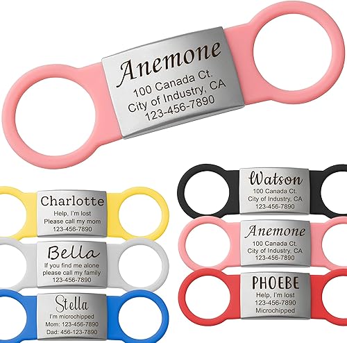 Anavia Etiquetas de identificación silenciosas para mascotas, tallas S, M, L, XL, de silicona, multicolor, con nombre de gato y perro, acero