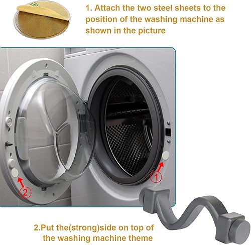Miniatura 2 de Soporte magnético para puerta de lavadora de carga frontal, soporte magnético mejorado para puerta de lavadora con 3 parches metálicos adhesivos,