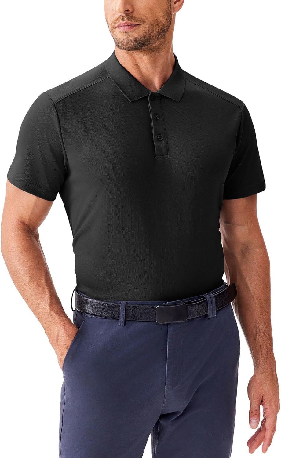 PINSPARK Golf Polo Shirts for Men Quick Dry Short Sleeve Collared Shirt Slim Fit Casual Solid Stylish Polos Shirt - Image 2