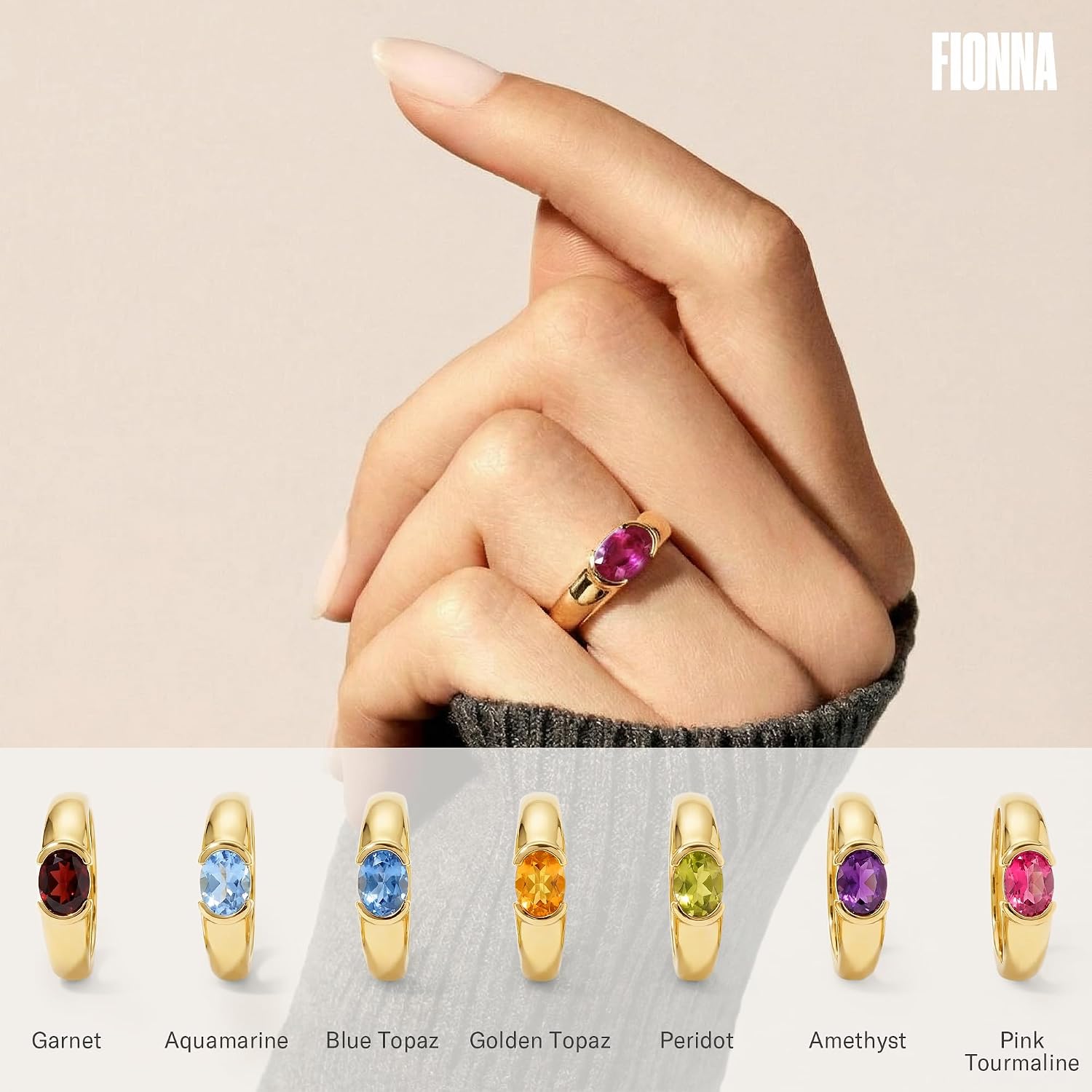 Women’s Ring 18K Gold Vermeil on 925 Sterling Silver with Oval Gemstone and Comfort Fit Band, durable, elegant, and perfect for everyday wear, (Yellow)