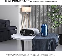 Vista 5 de Mini proyector con WiFi y Bluetooth, proyector VISSPL Full HD 1080P, proyector portátil para exteriores con trípode, proyector de cine en casa