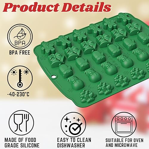 Miniatura 3 de Molde de silicona para chocolate de Navidad, 1 paquete de 30 cavidades de silicona de Navidad, molde de jengibre para dulces, herramienta para