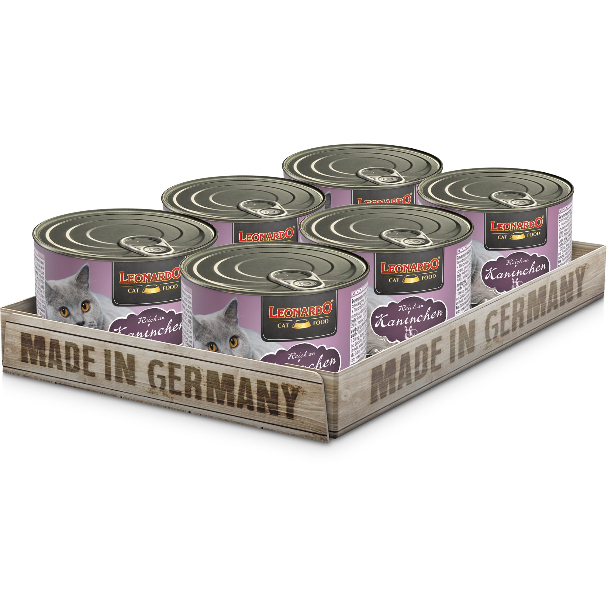 LEONARDO Nassfutter [6x200g Kaninchen] | Getreidefreies Nassfutter für Katzen | Feuchtfutter Alleinfutter aus der Dose 1,2kg